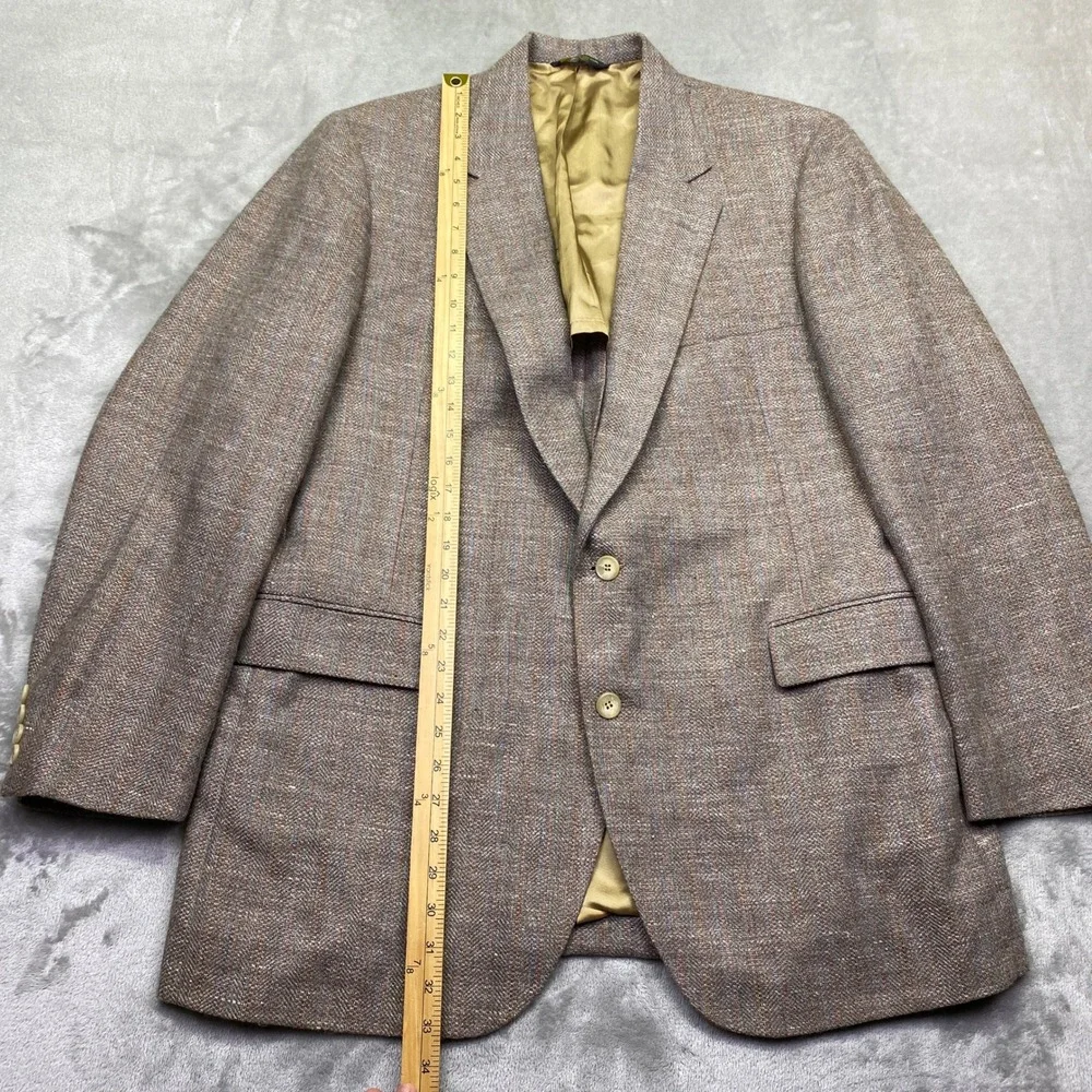 VTG Orvis‎ Mens Herringbone Tweed Blazer Tan Brown Striped Sport Coat 2 Bttn 46R